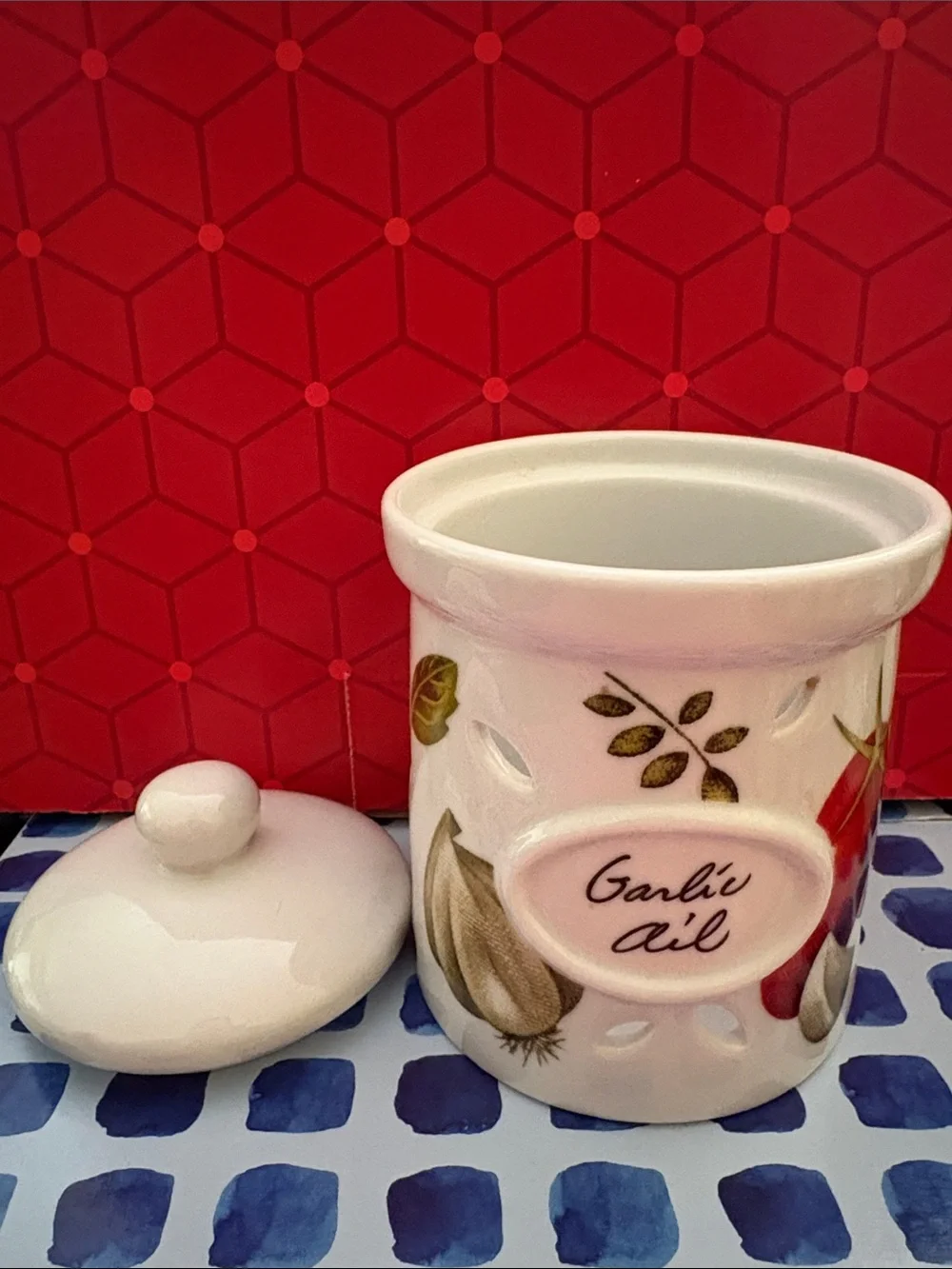 Ceramic Garlic Jar with Lid — Hand-Painted Veggie Design